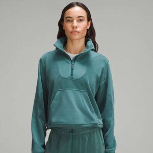 Lululemon Brushed Softstreme Ribbed Half Zip – Storm Teal – Size 10 – Ultra‑Soft